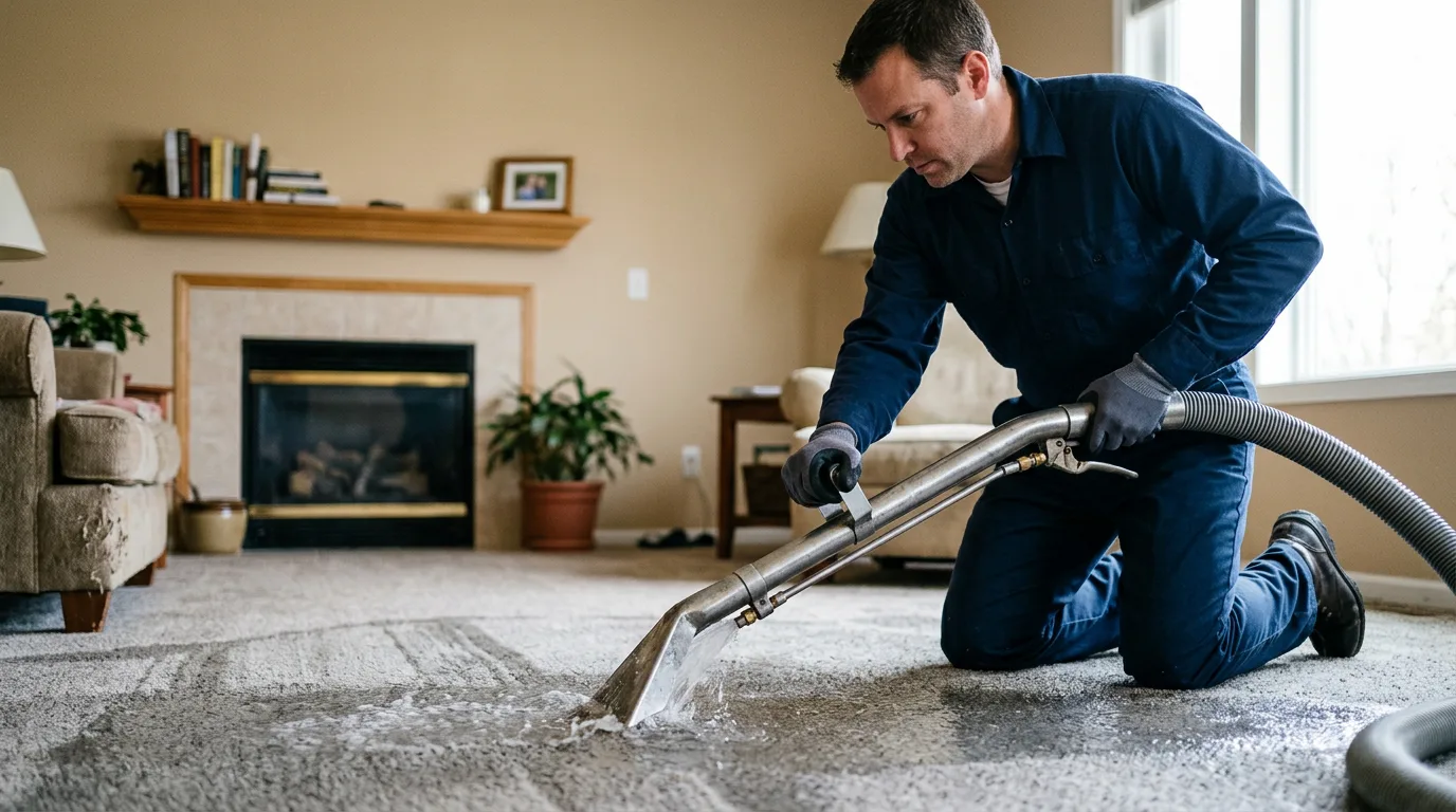 Water damage restoration technician working near Brightwaters, NY
